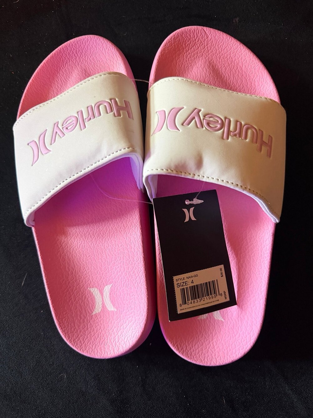 NWT Hurley Girl Slide Sandals Pink & White